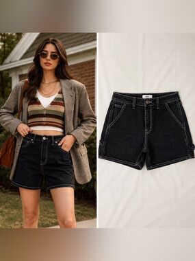 Just Black Denim JBD Black Stretch Denim Shorts S High Rise 5”‎ Inseam Eclectic